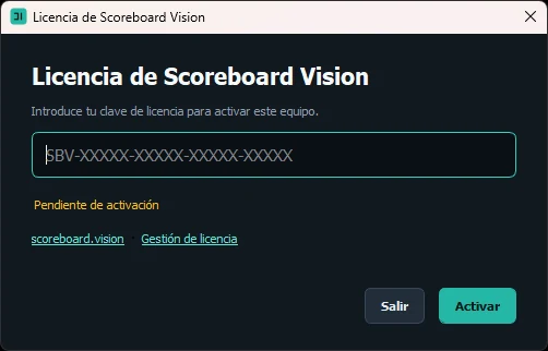 Ventana de activación de Scoreboard Vision